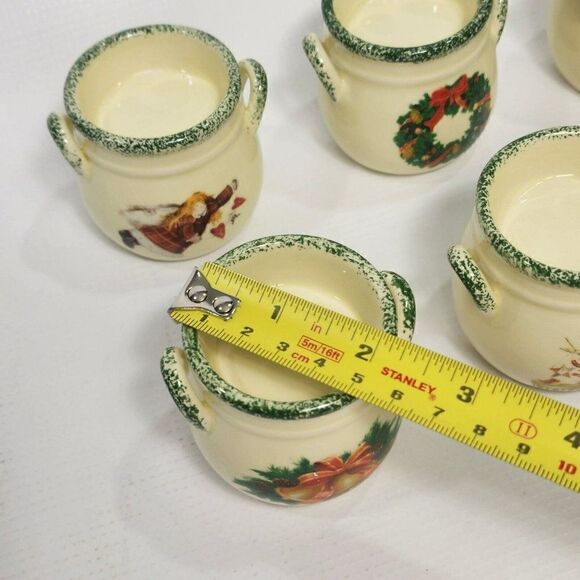 6 pc Ceramic/Porcelain Christmas Poinsettia Milk Jug Tealight Candle Holders - Picture 4 of 8
